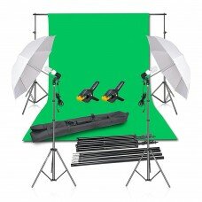 Комплект студийного освещения EMART для фотосъемки с зонтиком, хромакеем (зелёный)